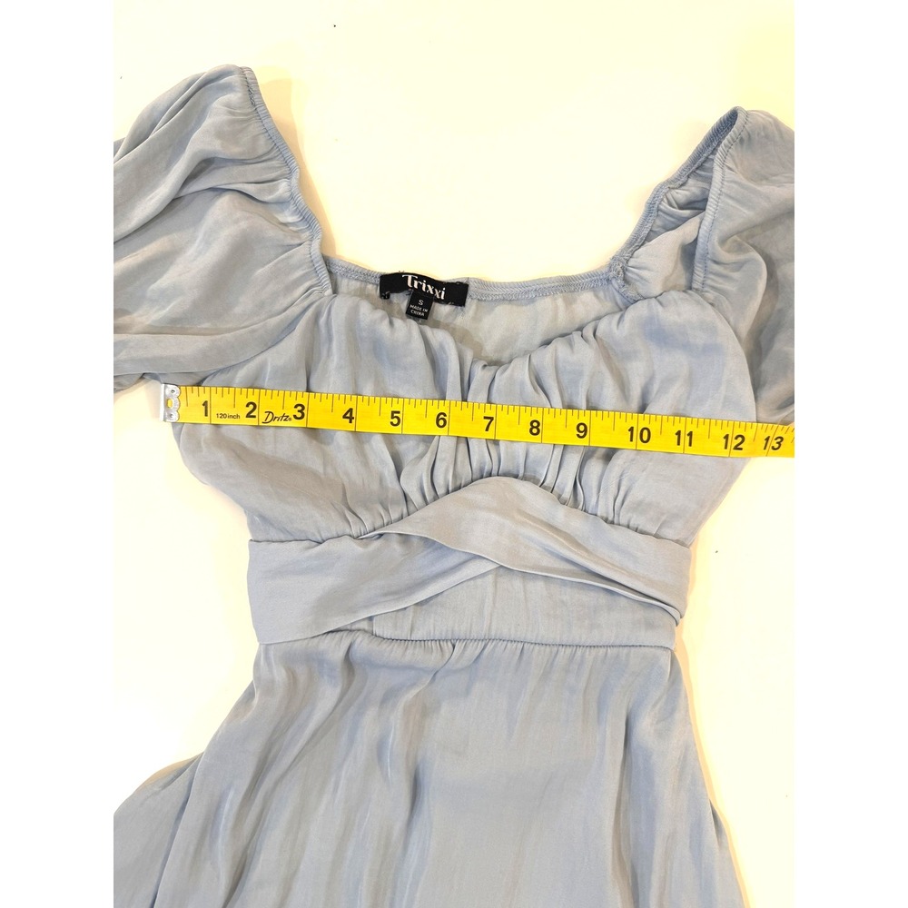Trixxi  Dress‎ Women's SM Blue Puff Sleeve Ruched Waist Feminine Cottagecore - Picture 5 of 6